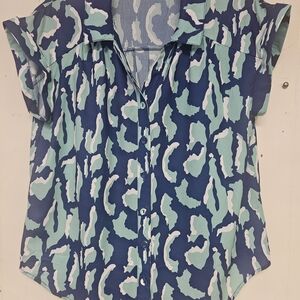 Umgee Navy and Mint Abstract Blouse